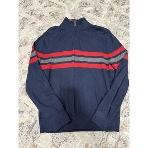 Brooks Brothers Wool Blend 1/4 Zip Mock Neck Sweater Men's L Gray Stripes